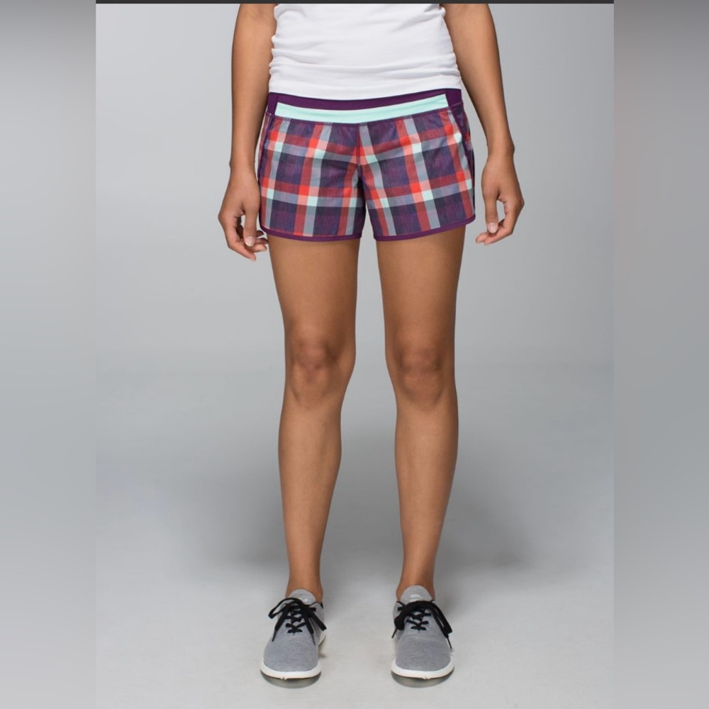 Lululemon Run Times Short 2-way Stretch Wheezy Check Size 10